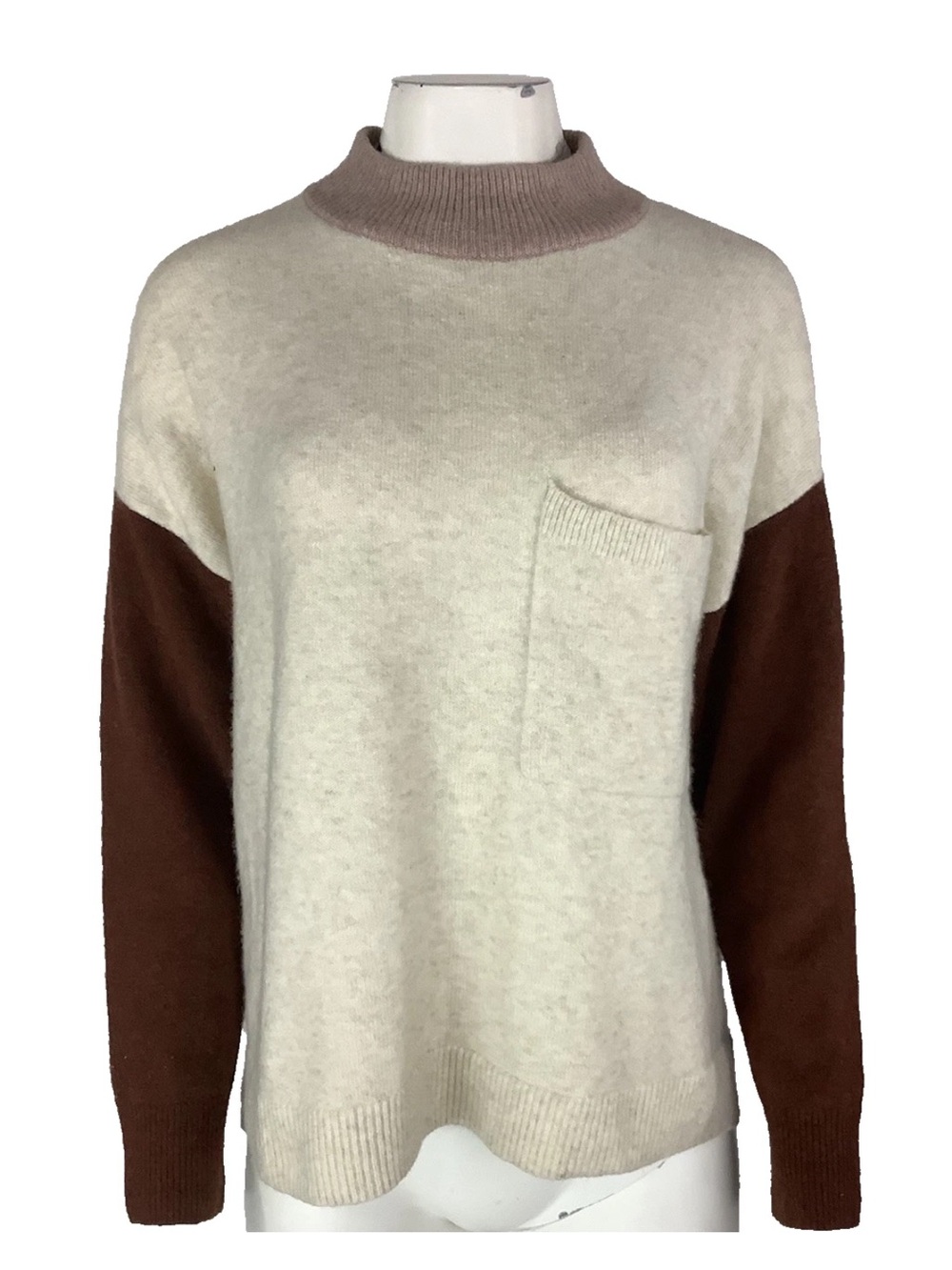Madewell Sz L Redmond Mockneck Pocket Sweater in Colorblock Super Soft Yarn